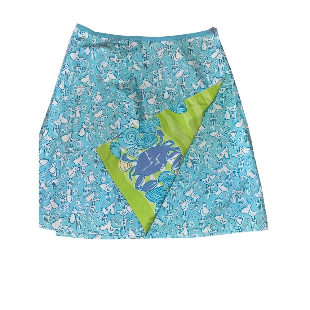 Lilly Pulitzer Green Reversible Coastal Shell Crab Fish‎ Print Cotton Wrap Skirt - Picture 10 of 10
